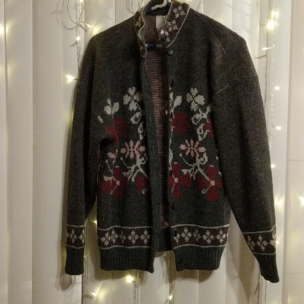 Vintage Women's large gray button-up sweater